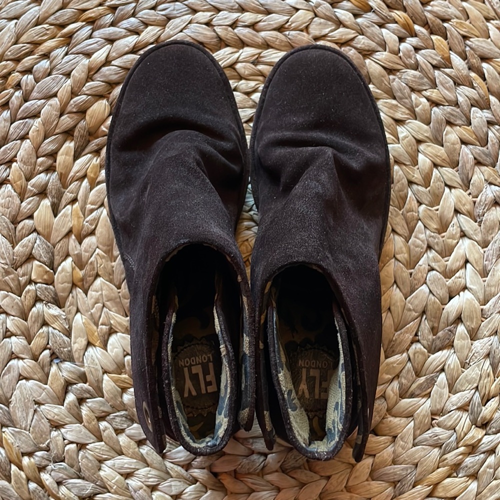 FLY London brown suede Yebi wedge boots